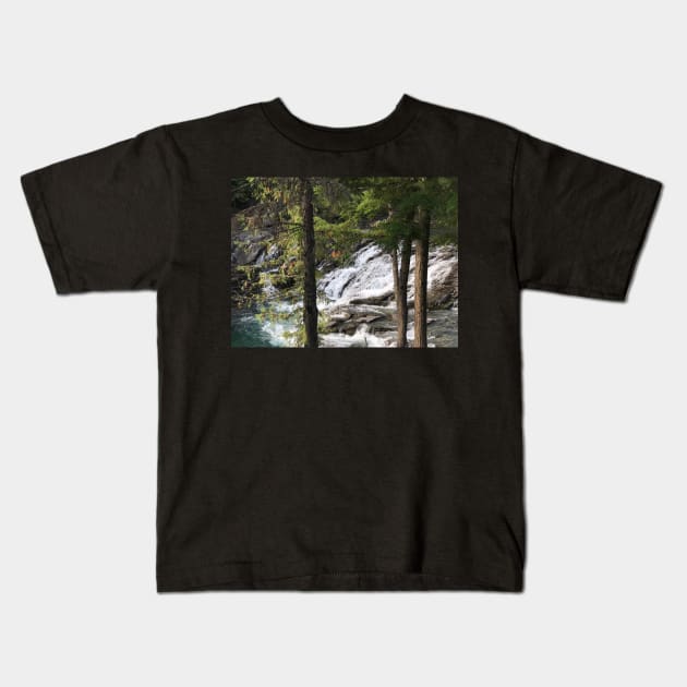 Waterfall in Woods Kids T-Shirt by Sparkleweather